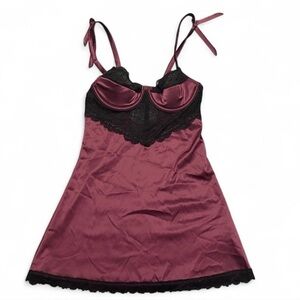 Vintage Frederick’s of Hollywood Satin Lace Chemise Slip Dress Purple S